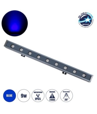 GLOBOSTAR® WASHERNAIA 90175 Μπάρα Φωτισμού Wall Washer LED 9W 765lm 30° DC 24V Αδιάβροχο IP65 Μπλε Dimmable - Bridgelux SMD Chip - Γκρι Ανθρακί - Μ50 x Π4 x Υ5cm - 3 Χρόνια Εγγύηση